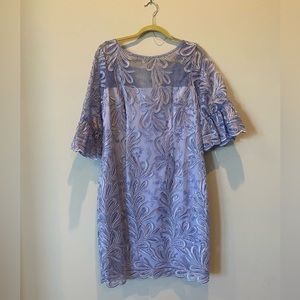 Adrianna Papell 3/4 Bell Sleeve Embroidered Sequin Cocktail Sheath in Lavender